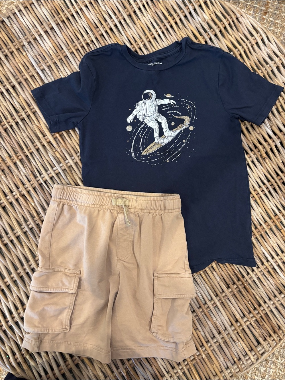 Tommy Bahama Navy and Tan Kids Short Sleeve Tee & Cargo Shorts Set